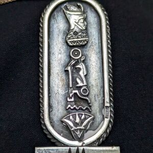 Oxidized Silver - Vintage Egyptian Hieroglyphics Pendant